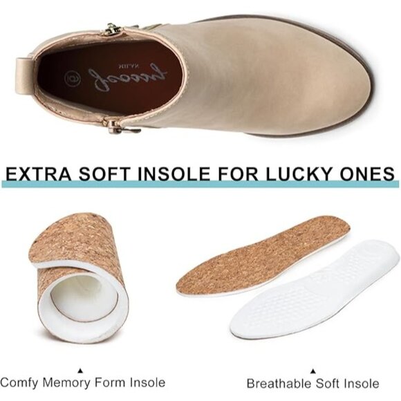 Chic Design Beige Ankle Boots With Zipper Closure Low Heel For Women Size 9.5 - Picture 3 of 10